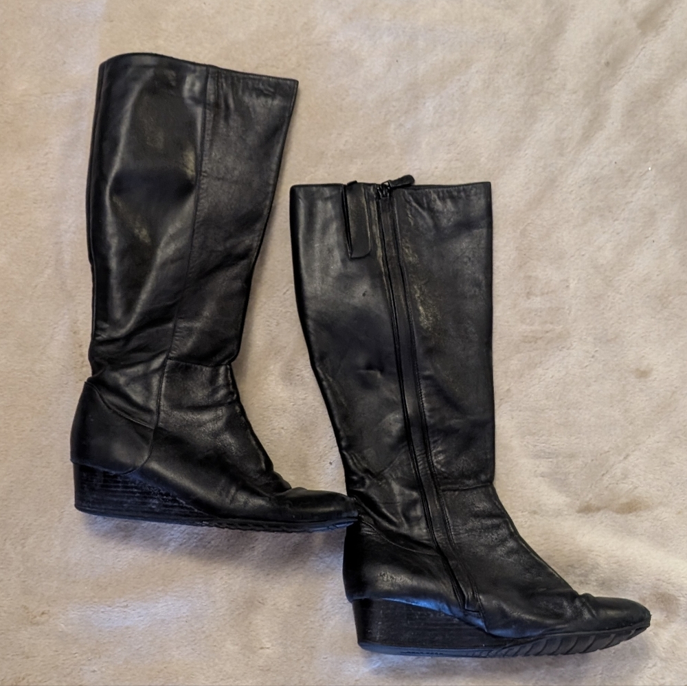 Cole Haan Black Leather Wedge Boots